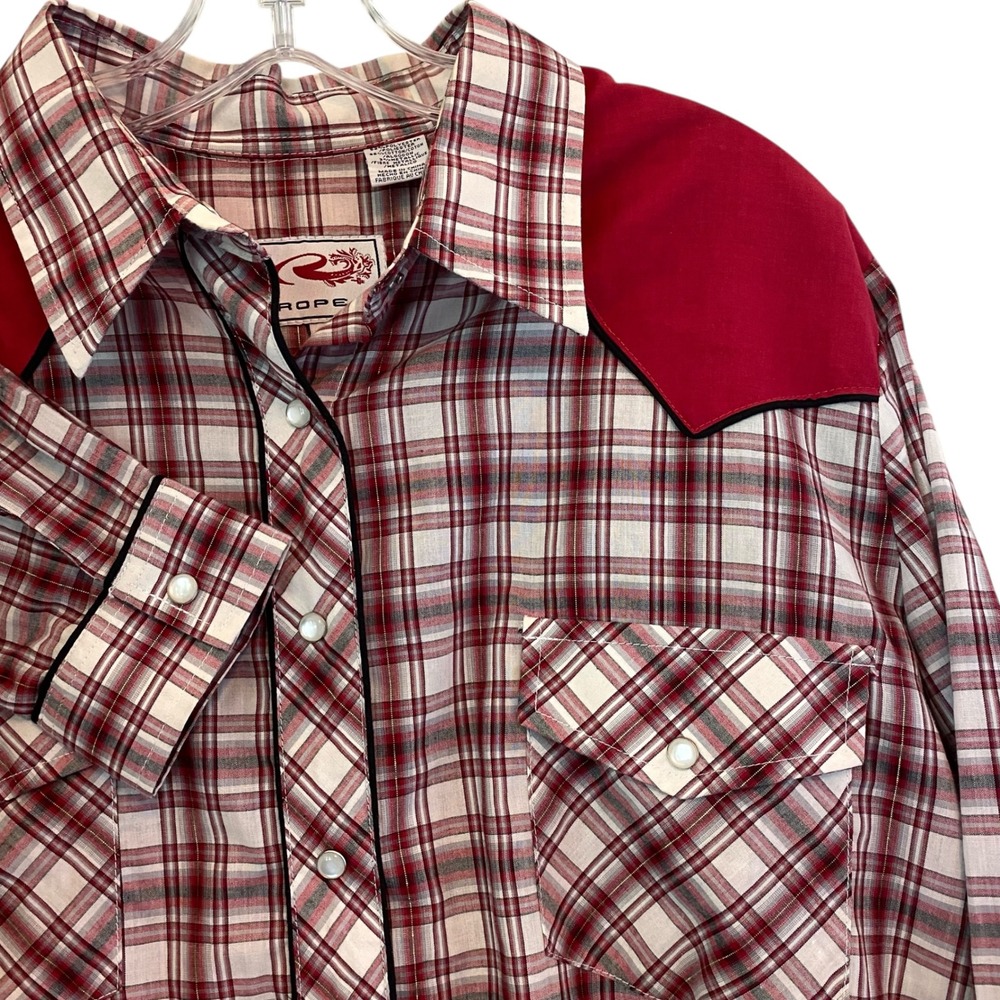 Roper Western Shirt Red‎ Plaid Long Sleeve Pearl Snap Rodeo Cowgirl Plus 1X